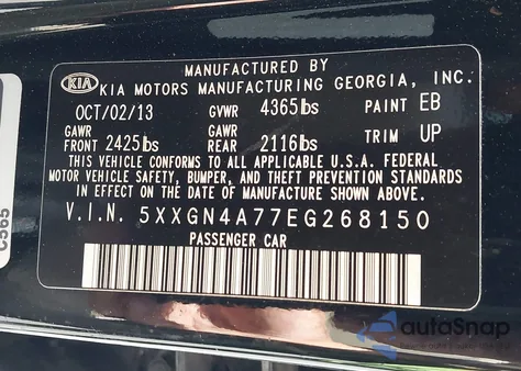 2014 Kia Optima Ex from USA, damaged, VIN 5XXGN4A77EG268150